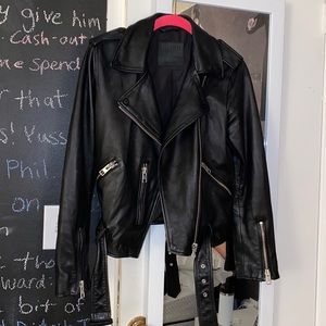 Allsaints Balfern Leather Biker Jacket in Black (Size 6)
